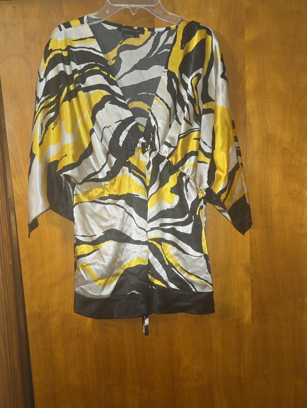 BCBGMaxAzria Yellow, Black & White Abstract Wrap Top